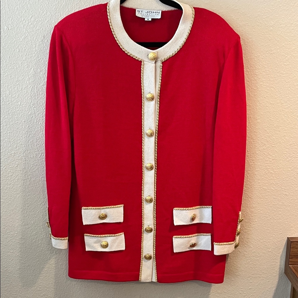 St. John Red and Cream Blazer with Gold Accents